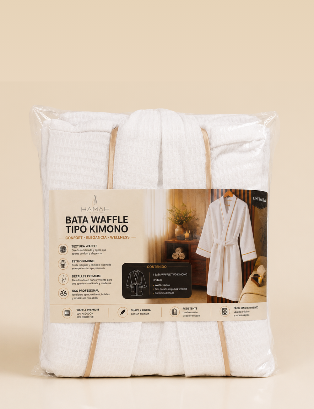 Bata de Baño Wafle - Tipo Kimono con Bies