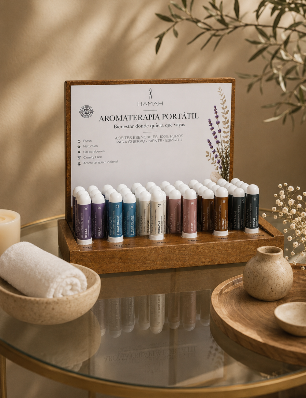 Exhibidor de Madera Aromaterapia Portátil