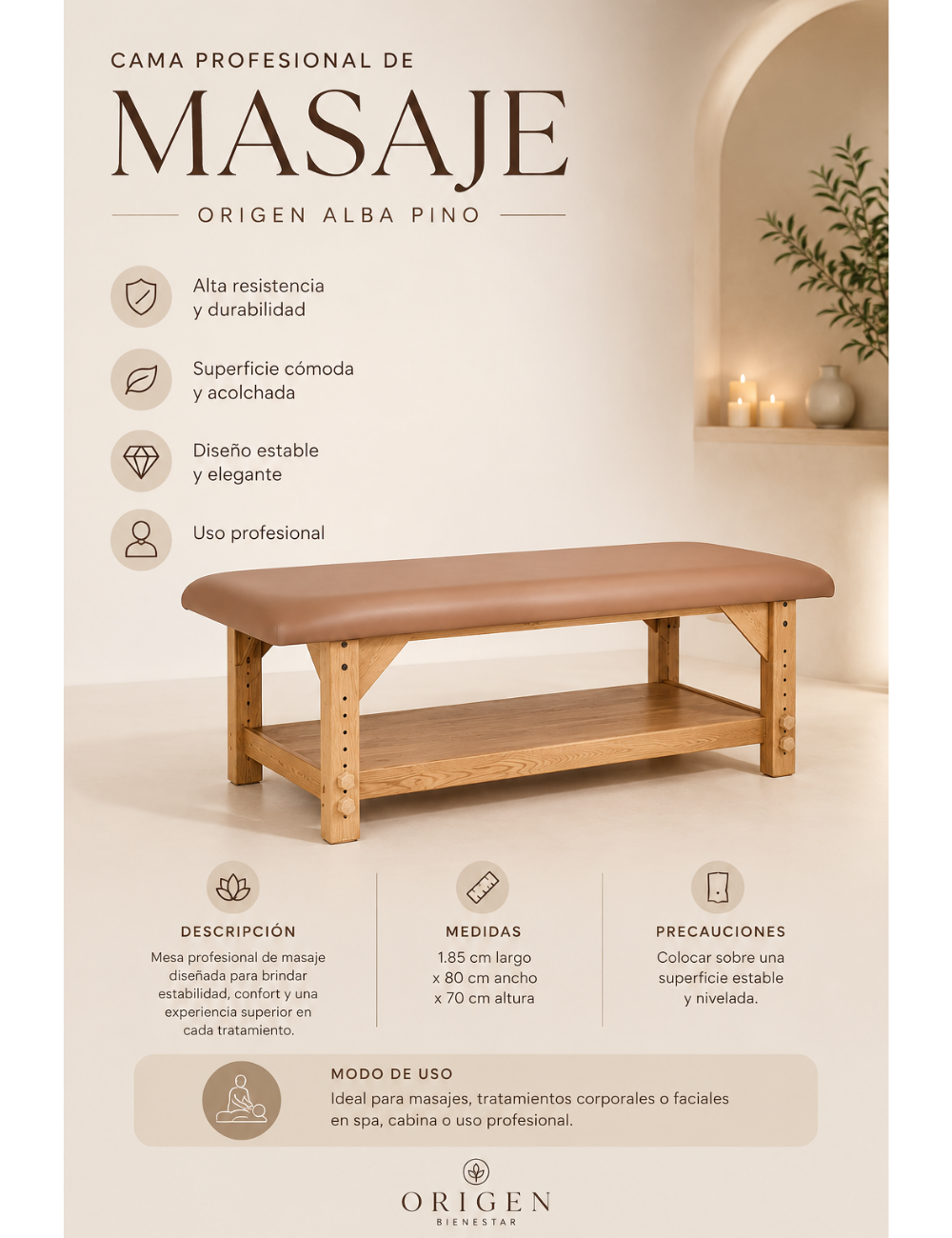 Cama Profesional para Masaje Alba Pino