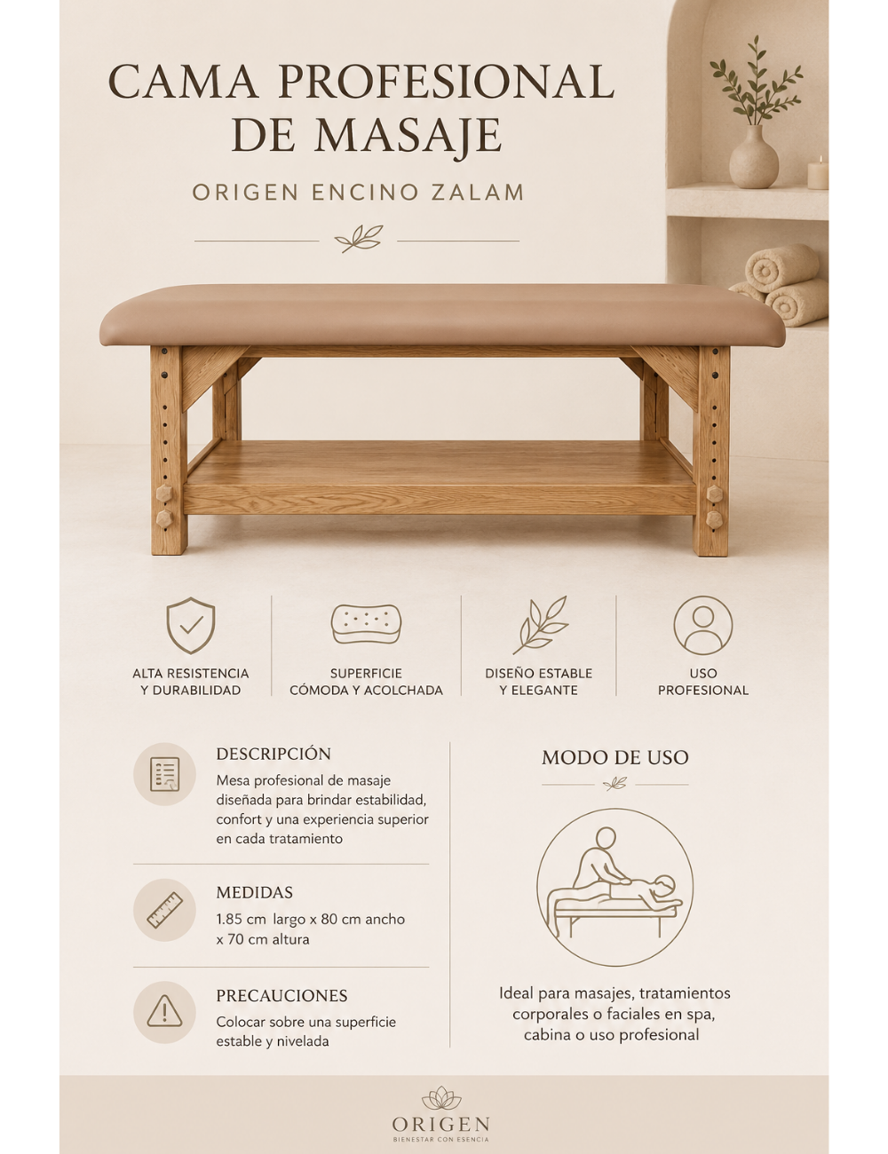 Cama Profesional para Masaje Orígen Encino / Zalam