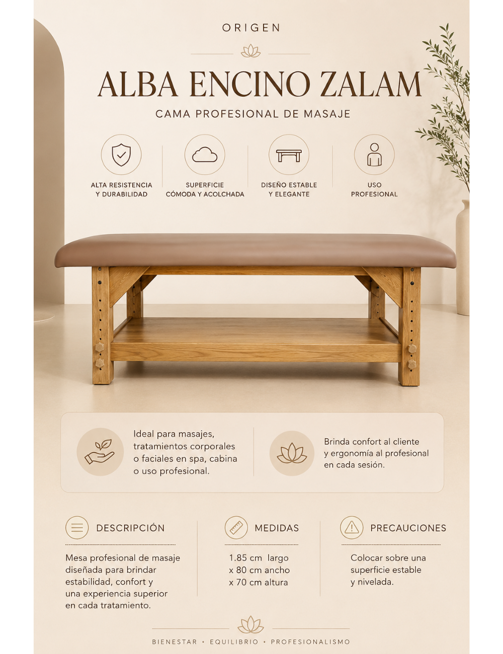 Cama Profesional para Masaje Alba Encino/Zalam