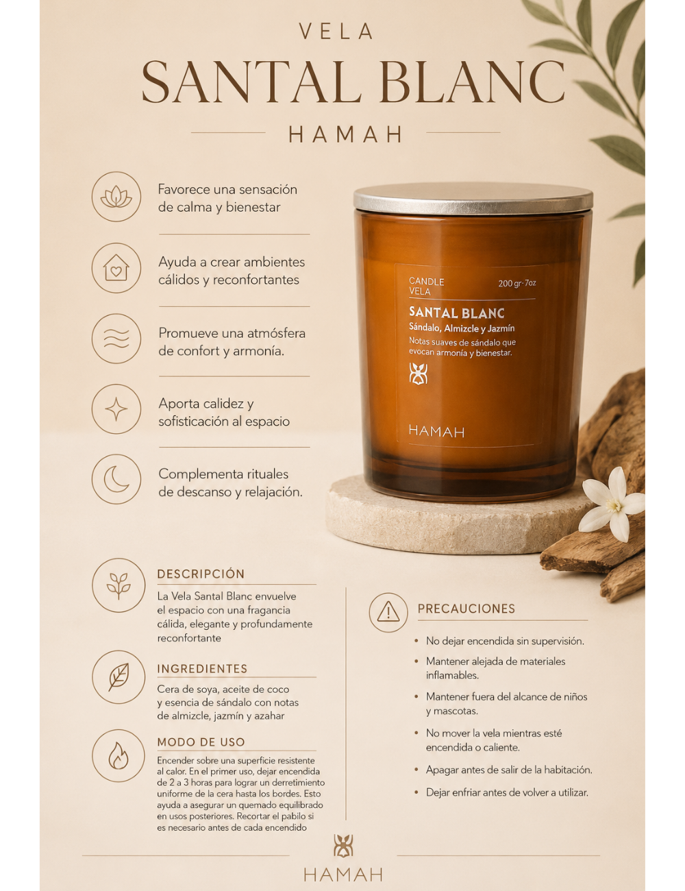 Vela Santal Blanc 200 gr