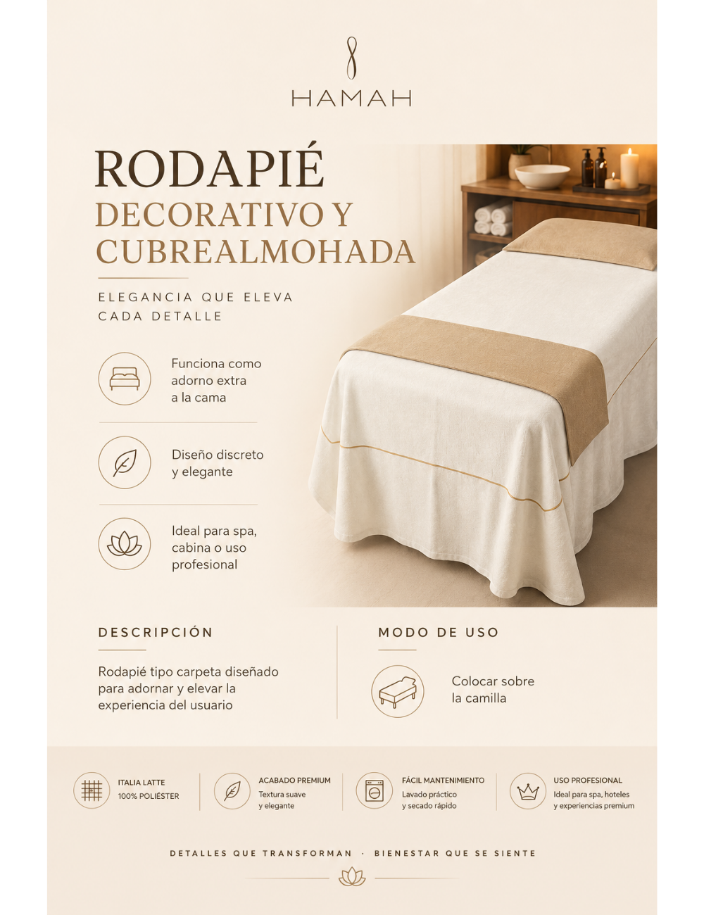 Kit de Carpetas Decorativas para Pie de Cama  y Almohada en Tela Italia Latte