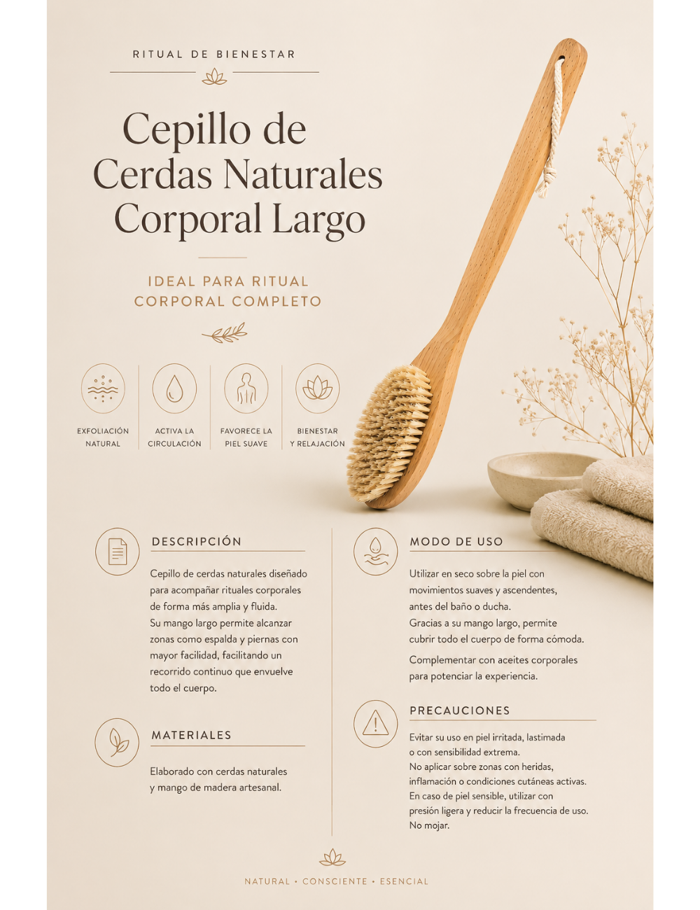 Cepillo de Cerdas Naturales Corporal Largo