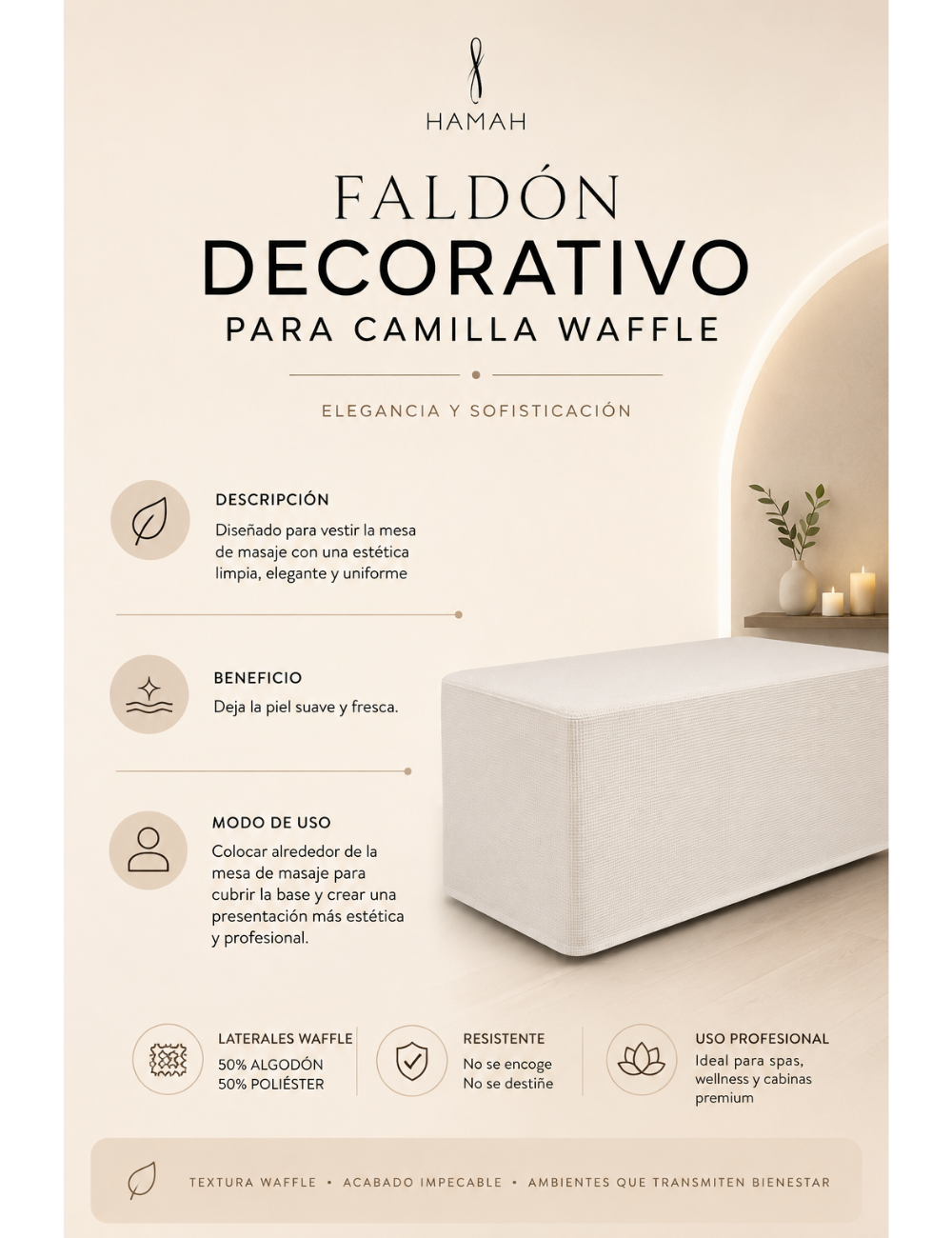 Faldon para mesa de masaje waffle 80x185x60