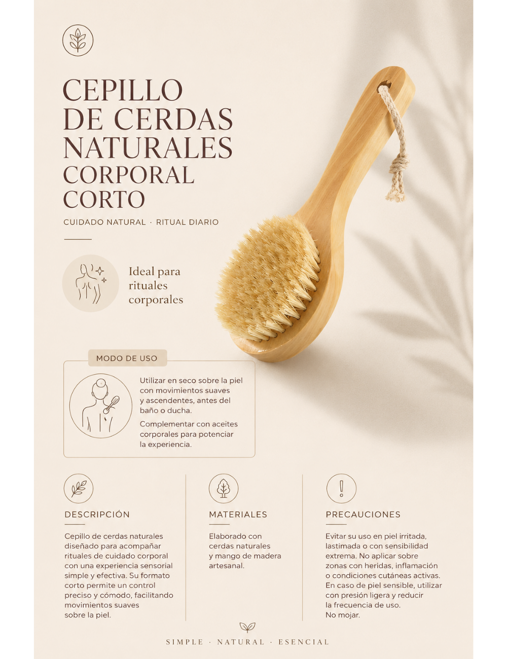 Cepillo de Cerdas Naturales Corporal Corto