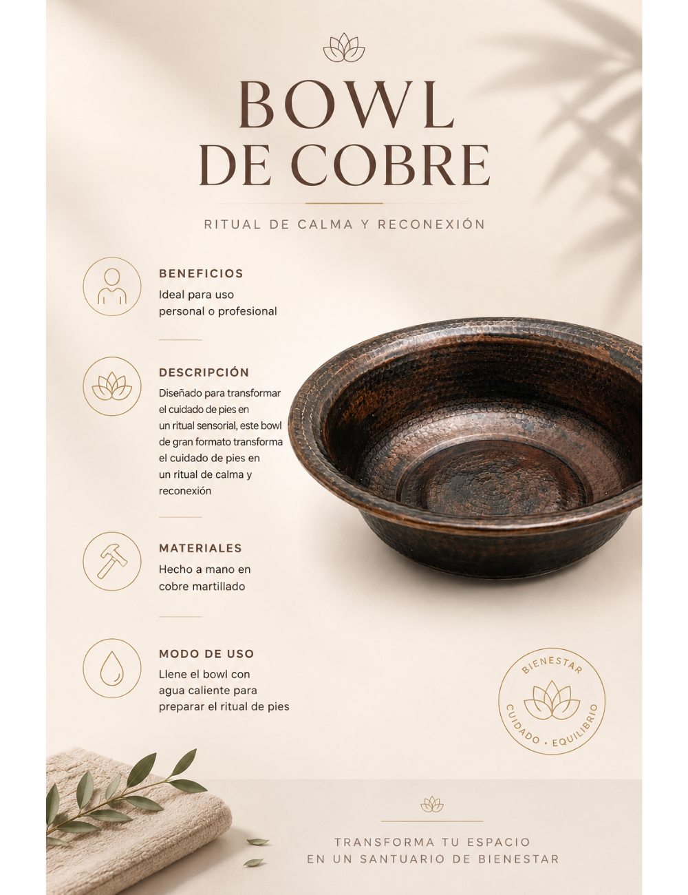 Bowl Lavapies de cobre martillado