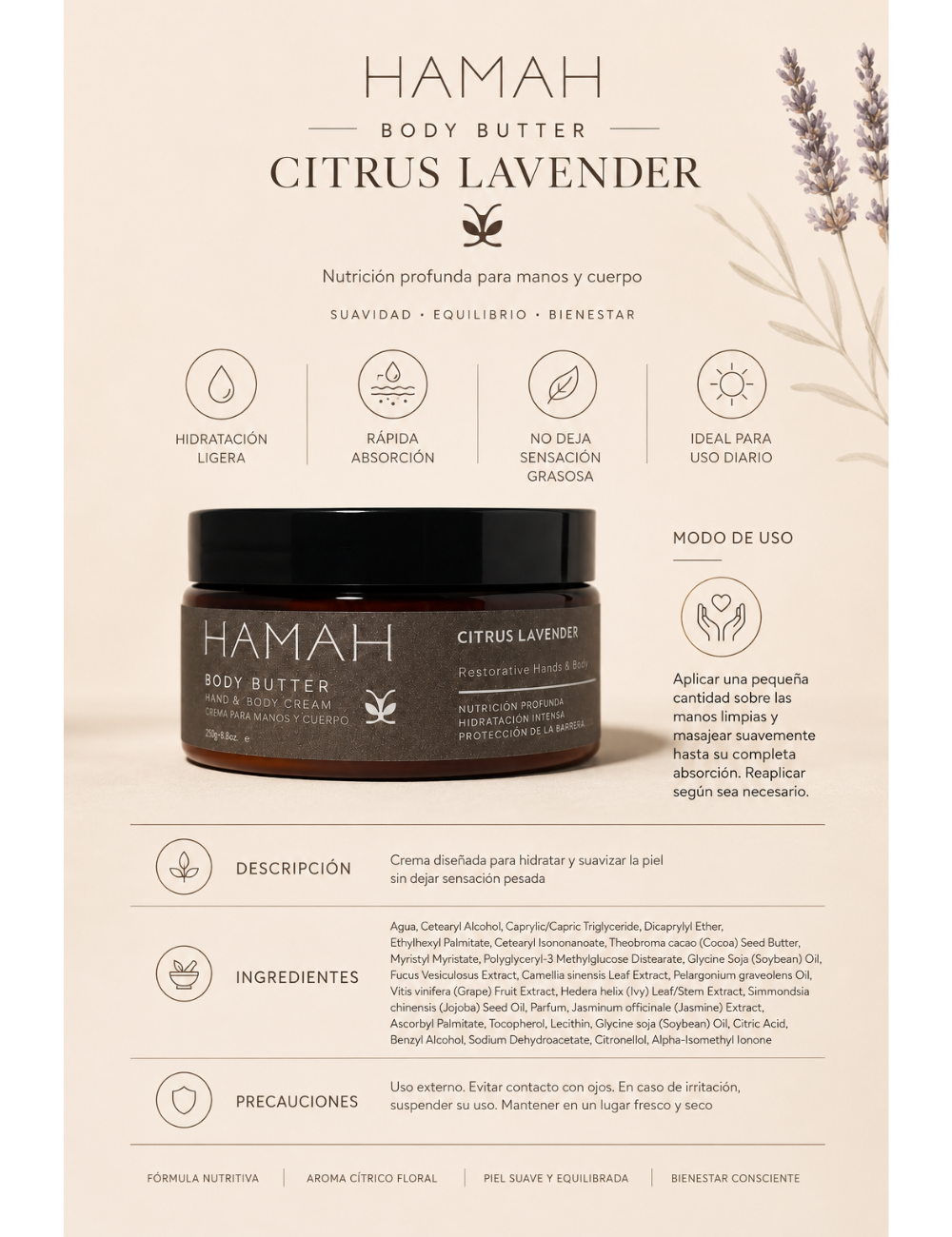 Body Butter. Crema de Cuerpo y Manos 250 gr